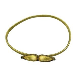 vtg Gold Tone Mesh Belt With Rhinestone Double Oval Buckle Stretch Elastic READ